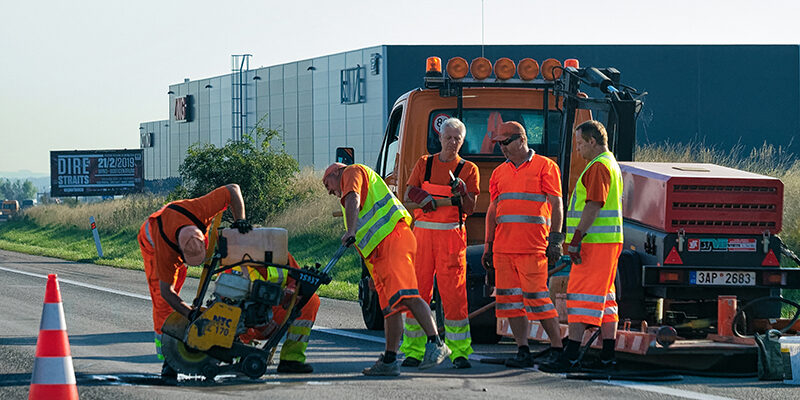 Workers doing road works